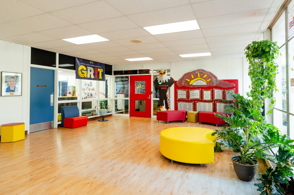 Colorful classroom with flexible seating and learning stations at Horizon Academy.