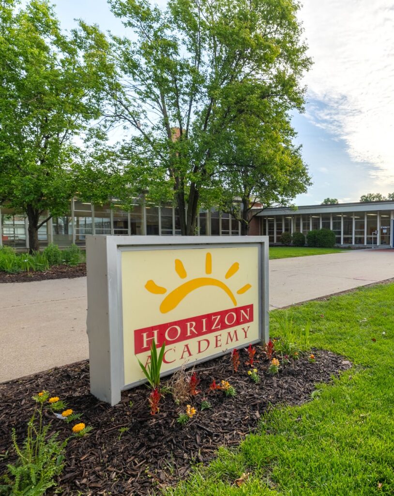 Horizon Academy campus sign at the entrance to the school.